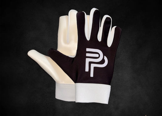 Black with White Strapless and White Grip Gaelic Gloves