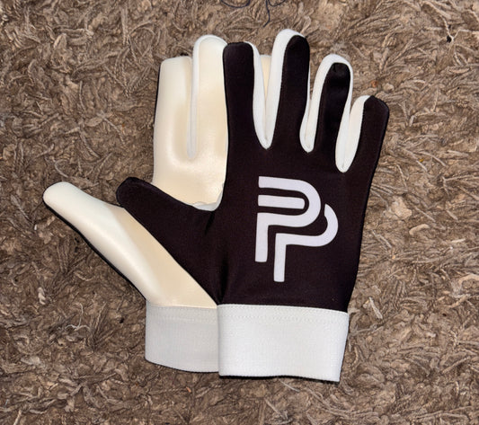Black with White Strapless and White Grip Gaelic Gloves